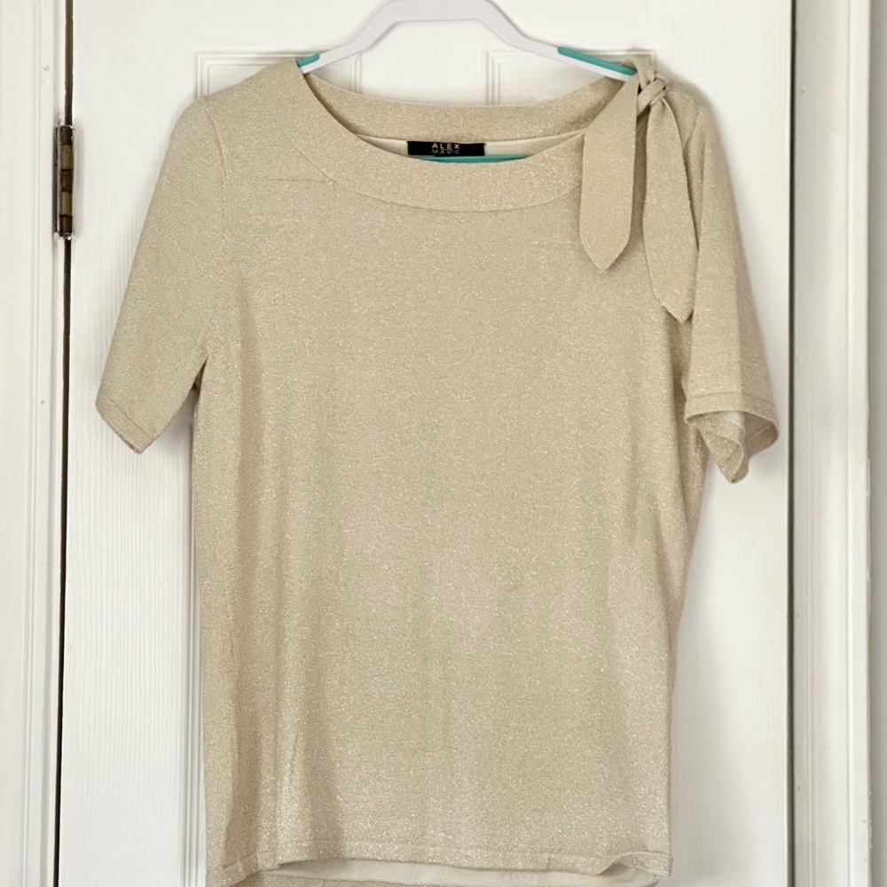 Alex Marie Shimmering Cream Short Sleeve Top